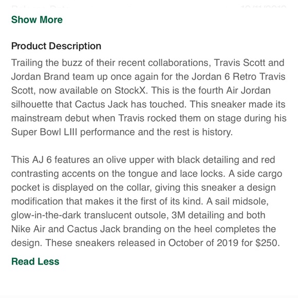 Air Jordan Retro 6 Cactus Jack Travis Scott Sneakers men size 11 CN1084-200 - Picture 10 of 10